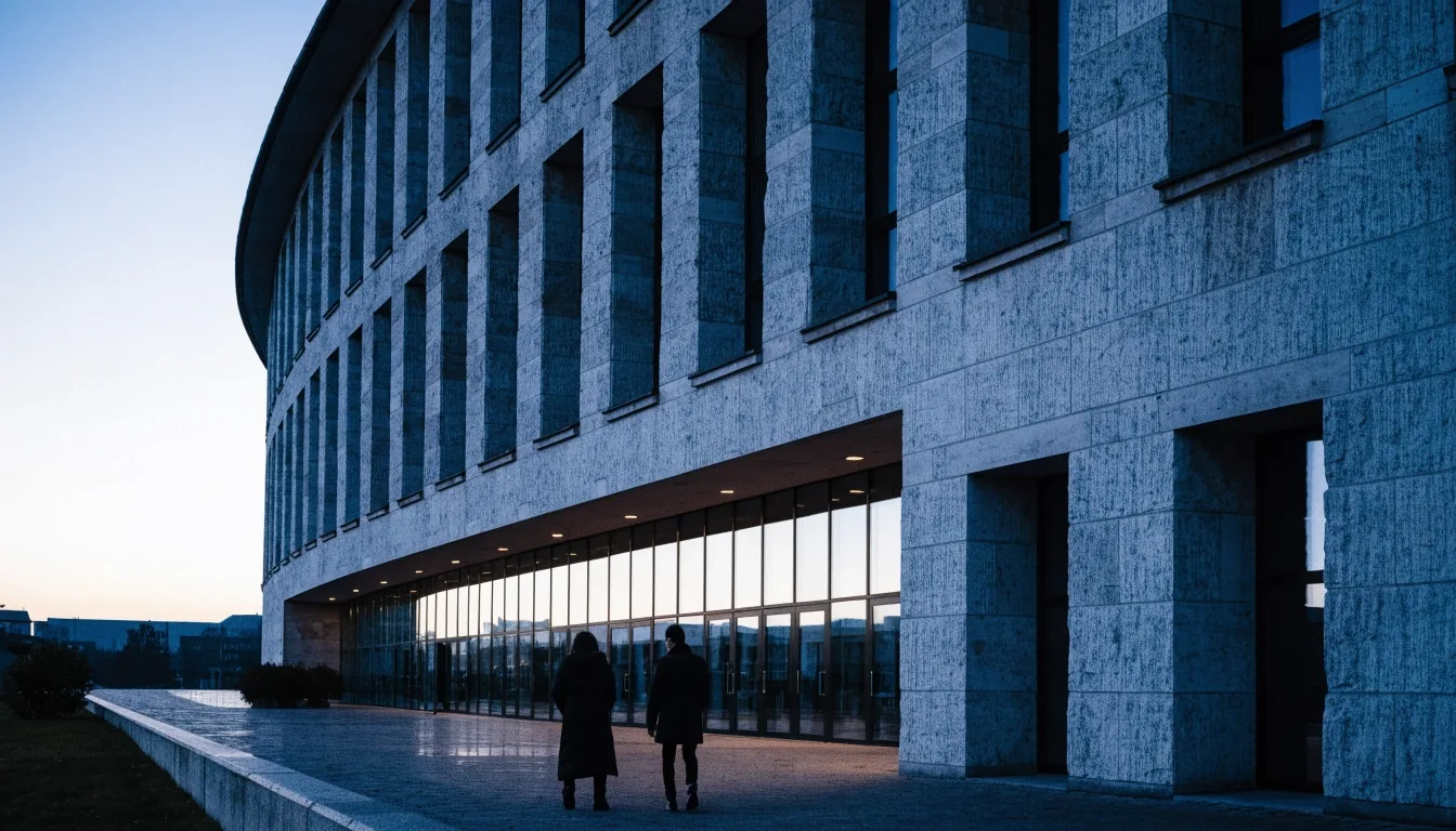 Treppenhaus eines Berliner Ministeriums in der Dämmerung